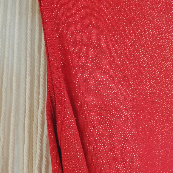 💖 Sparkle Red Small/Medium Gold Knit Turtleneck Glimmer Tie Back Top, Layering - Picture 14 of 15